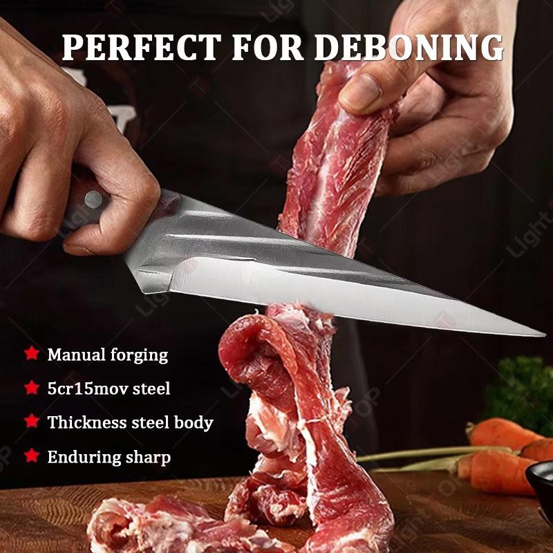 Professional Kitchen Boning Knife Stainless Steel Meat Cutting Butcher Knife Wood Handle Multifunctional BBQ Knives with Cover