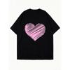 Übergroßes T-Shirt Schwarz Pink Herz-Print Freizeitkleidung für Damen Sommer-Outfit Streetstyle Mode Oberteil