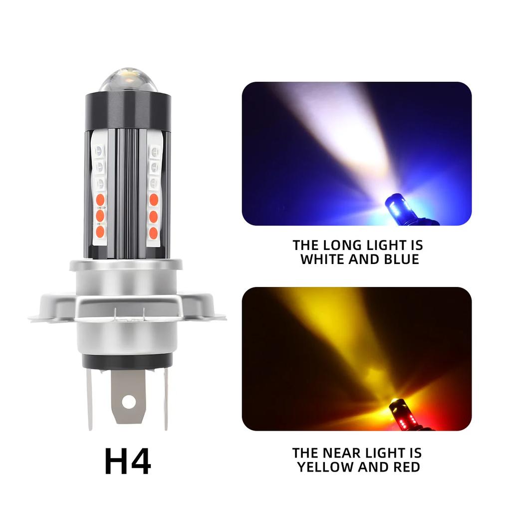 H4 BA20D P15D Four Color LED Bulbs Motorcycle Headlight Hi/Lo Beam Light Spotlight 3570 Chip Motorcycle signal light Accessories