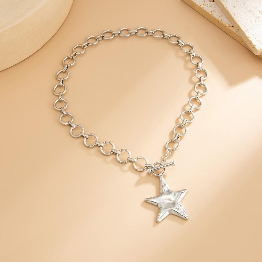 Five-pointed Star Chunky Chain Necklace Gold Color Clavicle Chain Pentagram Pendant Necklace  Women