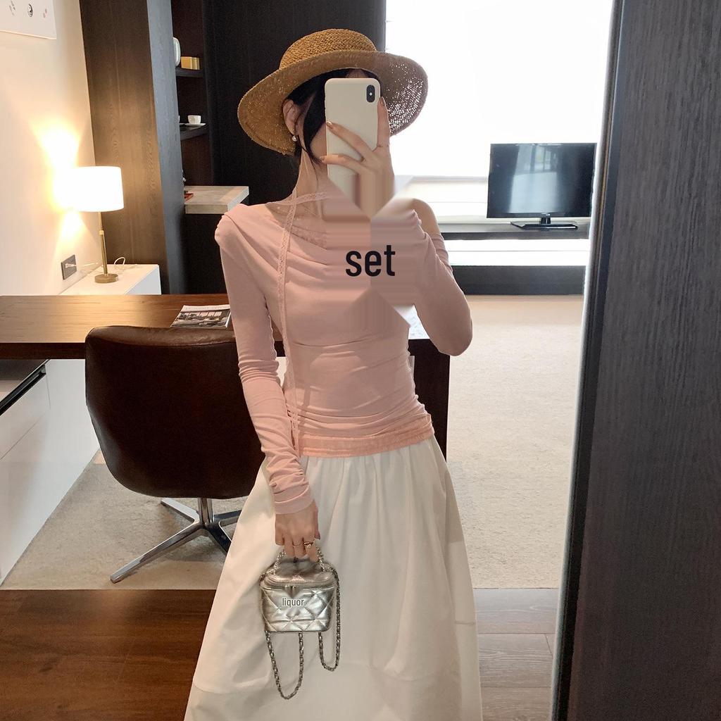 Spicy Girl Halter Neck Lace Ribbon Top 2025 – Chic, Stylish Women's T-Shirt with Pure, Elegant Design