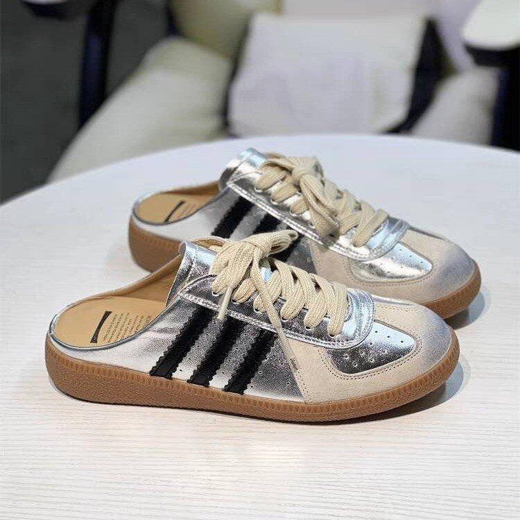 Retro old polished flat-bottomed bag head half slippers women's 2025 new versatile outer wear comfortable no heel white shoes