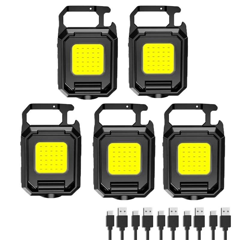 Multifunctional Mini Keychain Flashlight USB Rechargeable Work Light Outdoor Waterproof Camping Emergency Lighting Spotlight