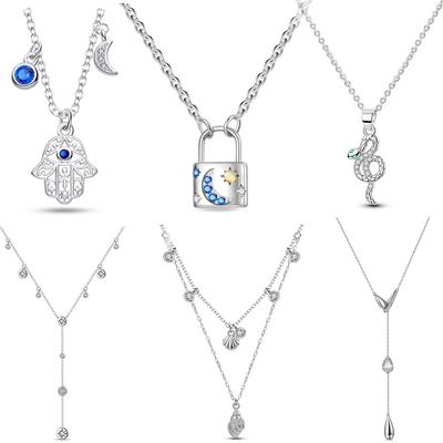 New Sterling Copper Moon Protective Hand Pendant Chain Necklace 925 Copper Charm Necklace for Women Fine Zircon Gift