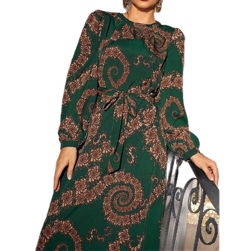 Luxusní retro šaty s dlouhým rukávem inspirované Blízkým východem a Dubají pro dovolenou a cestování