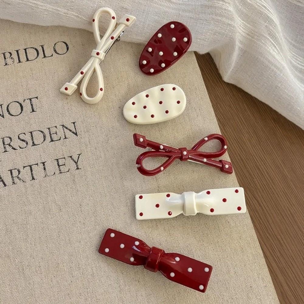 Fashion Red Retro Hair Clip Seamless Headdress Hair Barrettes Polka Dot Bowknot Hairpin for Women Girls