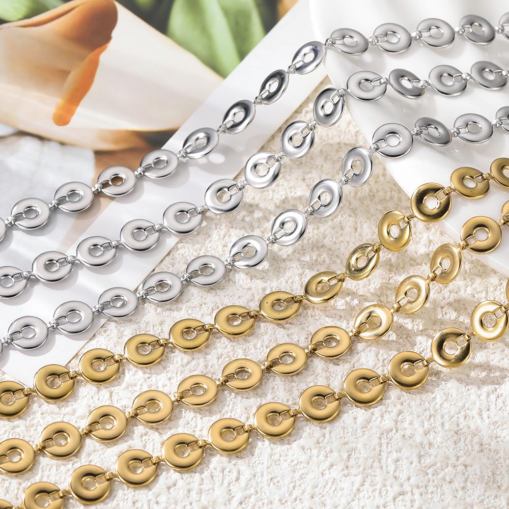 1m Stainless Steel Golden Flat Round Beads Link Chains for Handmade DIY Necklace Bracelet Waist Chain Jewelry Making Chain