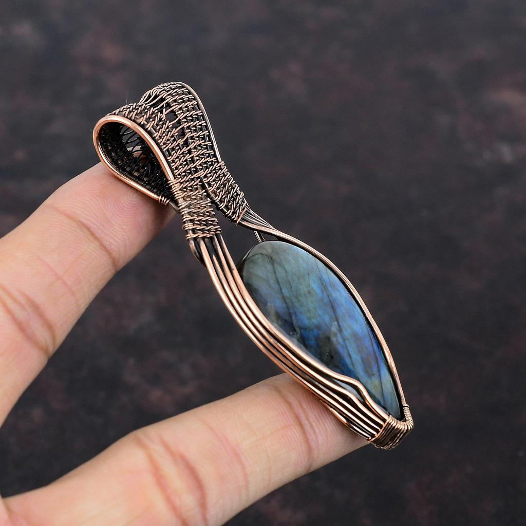 Labradorite Pendant Copper Wire Wrapped Pendant Handmade Pendant Unique Copper Jewelry Gift For Mother Gemstone Pendant Wire Wrapped Jewelry