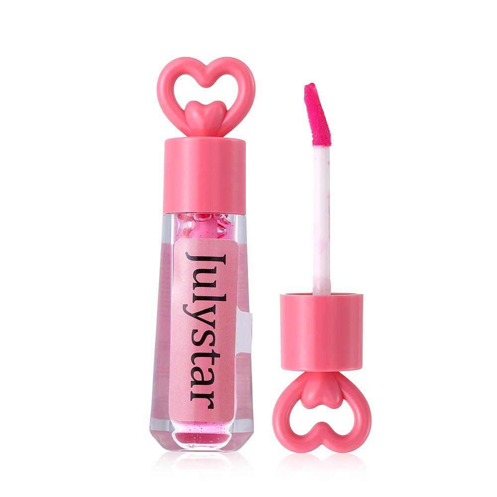 Julystar Heart Lip Gloss Moisturizing Hydrating Pink Lip Oil Glass Lips Effect Glossy Plump Shine Makeup for Women Girls