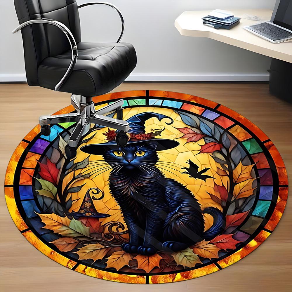 1pc Witch Cat Office Round Area Rug, Under Office Chairs Bedroom Living Room Home Decor, Room Deco, Available in Various Sizes
