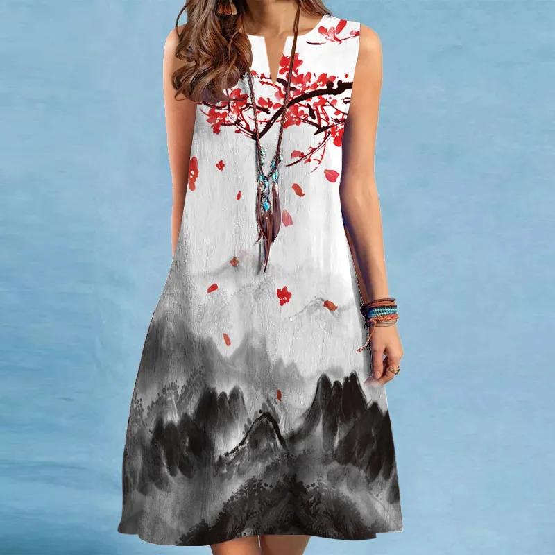 Vacation Women Floral Print Summer Short Beach Dress For Woman Floral V Neck Sundress Sleeveless Casual Loose Tank Mini Dresses