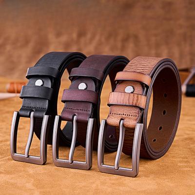 Men's Pure Cowhide Retro Color Belt Genuine Leather Casual and Versatile Belt Head Layer Cowhide Denim Trousers