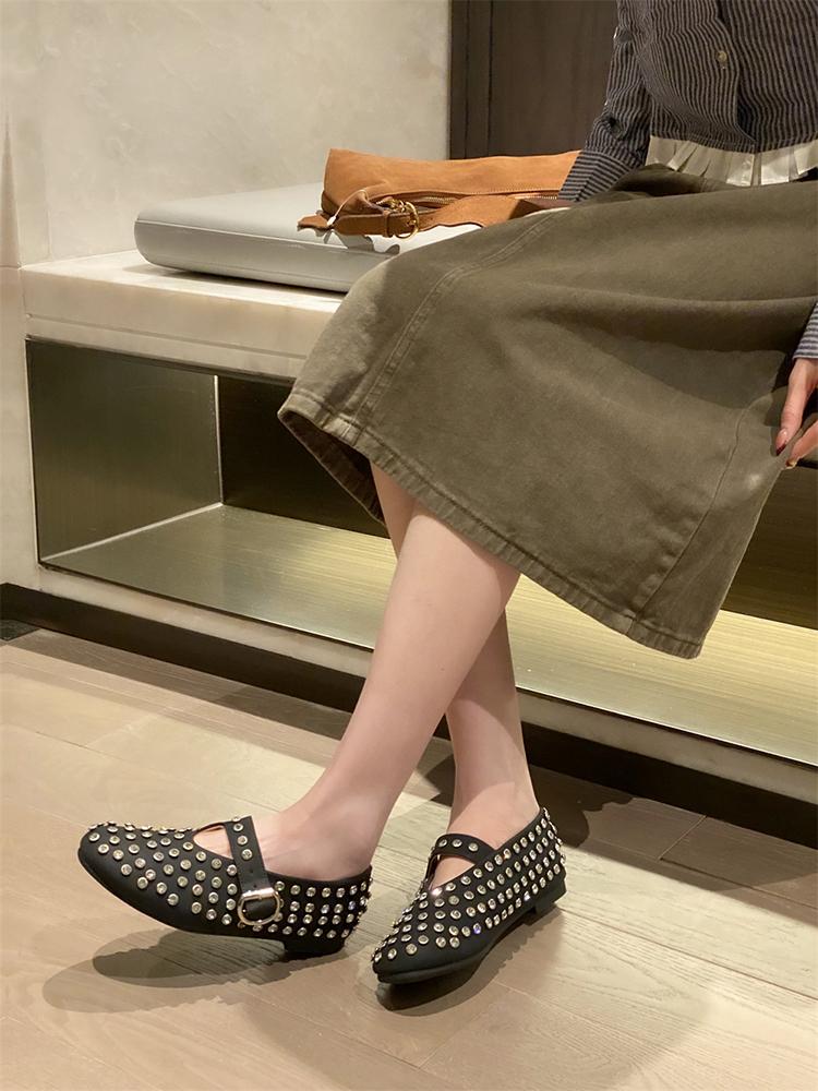 Fashion Rhinestone Retro Flat Mary Jane Shoes Female Moccasins 2025 Spring Soft Bottom Granny Shoes Tide