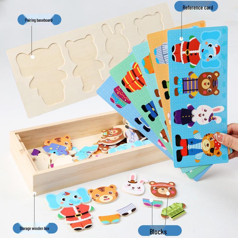 Wooden Animal Dress-Up Puzzle: Bear Changing Clothes Toy for 3-6 Year Olds