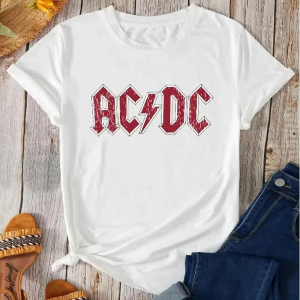 Summer Women Cotton T-Shirt  Graphic Clothing Men Fashion Letter ACDC Printing Tops Tees Female Casual Streetwear