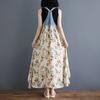 Summer Ladies Ruffled Dress Loose Chiffon Printed Denim Suspender Skirt