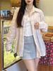 Women's Korean Style Pink Plaid Long Sleeve Shirt - Casual, Versatile, Sun Protection, Spring/Summer Layering Top