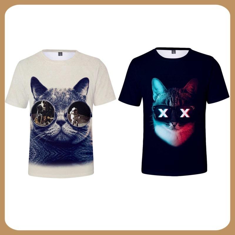 Children's Cat Adult 3D Printed Short Sleeve Men's Street Trend 3D Color Printed Short Sleeve T-shirt Tops & T-shirts (men’s)