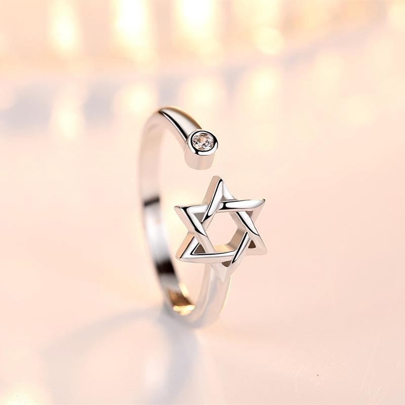 Vintage Star of David Ring for Women Magen David Wiccan Amulet Adjustable Rings Jewish Hexagram Jewelry resizable