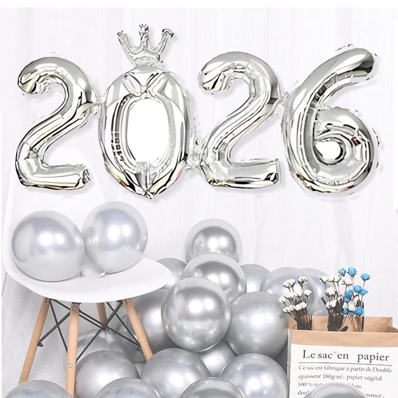Crown Number Foil Balloons Happy New Year Eve Party Decoration Photo Booth Props Supplies Christmas Home Decor Navidad 2026