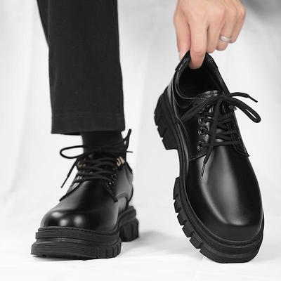 Scarpe casual in pelle autunno nuovo nere scarpe quotidiane suola spessa rialzo piccole scarpe in pelle nero puro