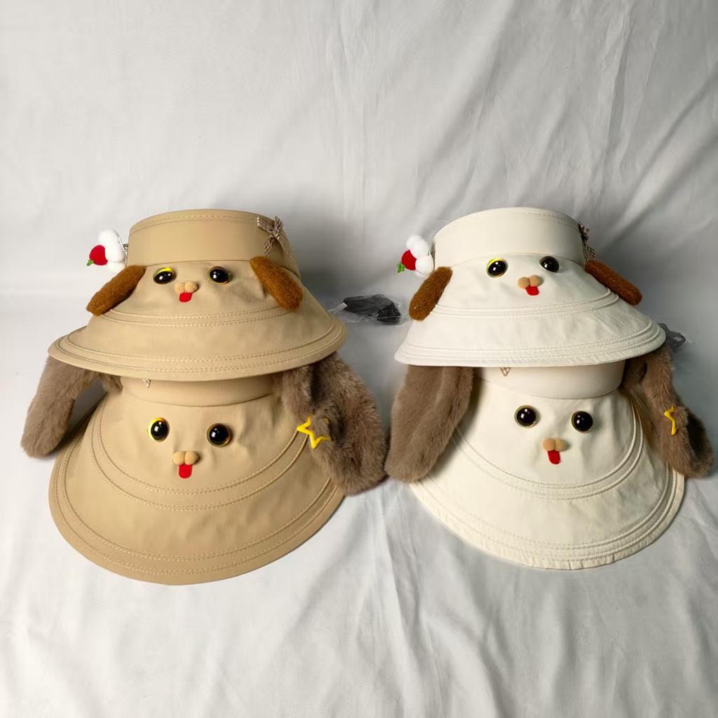 Cute dog cartoon long ears empty top hat children spring, summer and early autumn new decoration with big brim sun hat