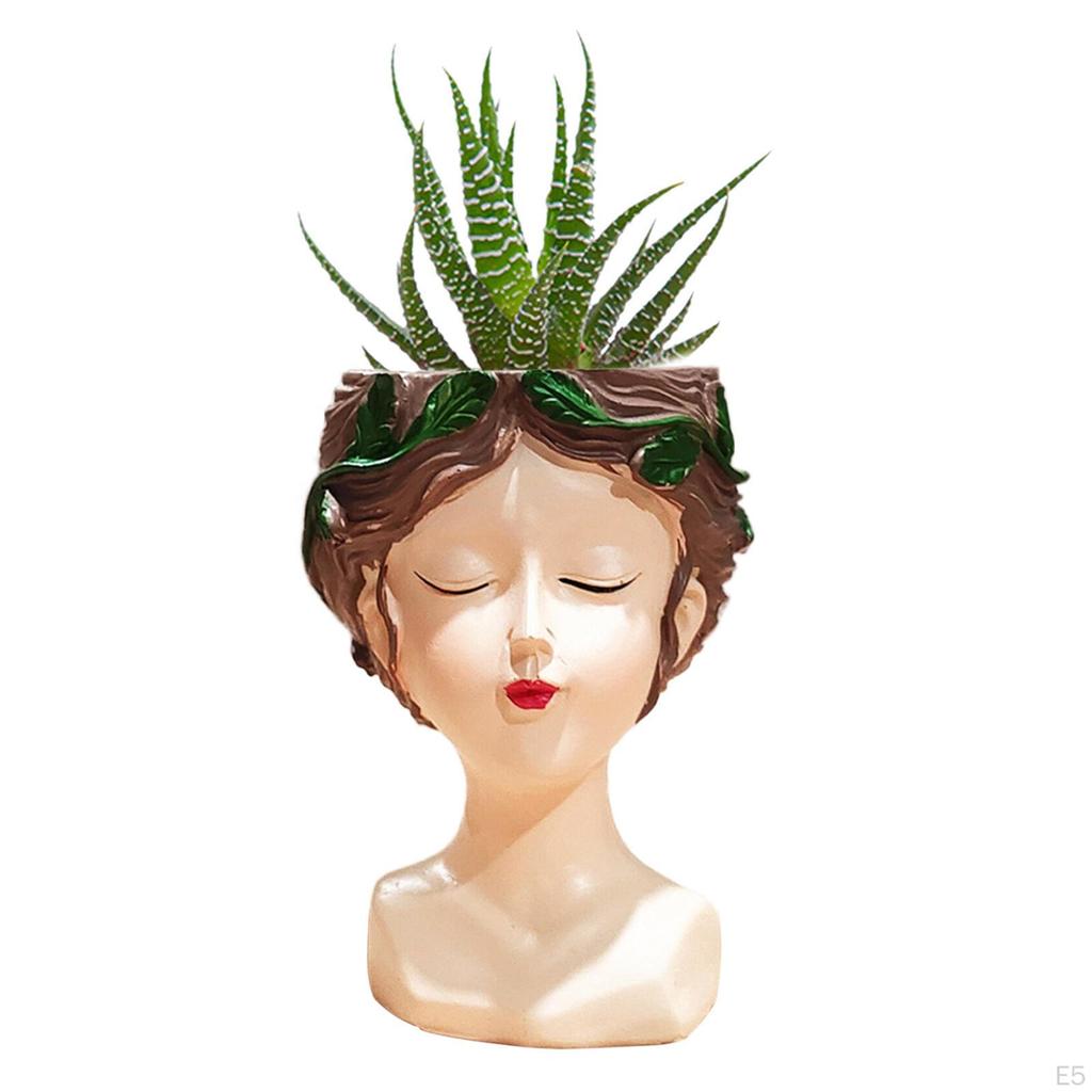 Cute Female Women Girl Head Statue Plant Container Bust Flower Pot Home Cactus Planter indoor e