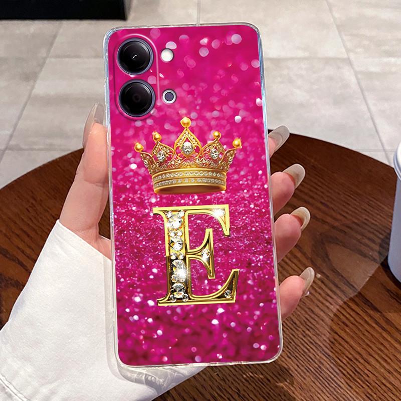 Case For Vivo Y05 4G/Y11D 4G/Y11 5G/Y21 5G Transparent TPU Shockproof Soft Casing Lucky A-Z Letters Crown Pattern Couple Shell