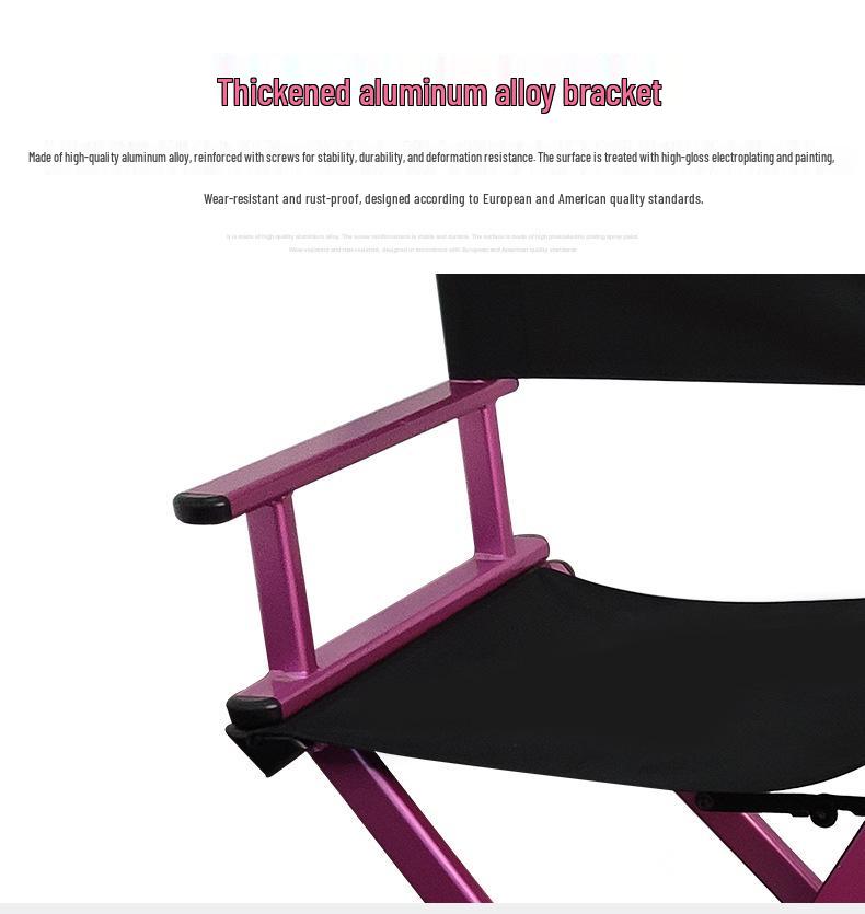 Foldable Aluminum Makeup Chair with Pillow, High Back, Outdoor Portable Hairdressing Chair