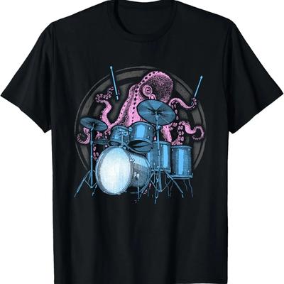 T-shirt Rétro Hippie Batteur Peace Love Rock And Roll