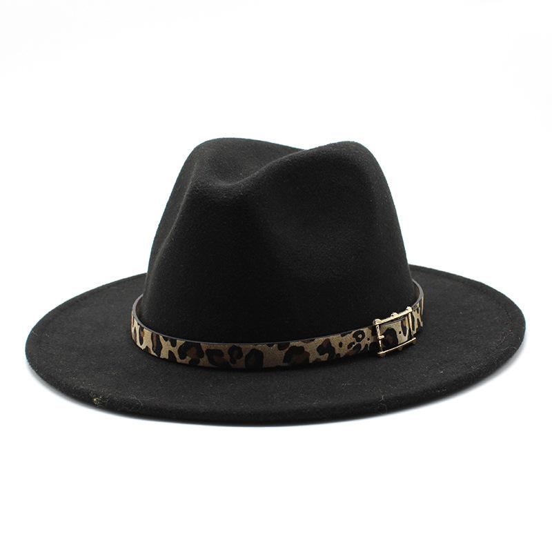Woolen Top Hat Men'S And Women'S Leopard Print Hat Flat Brim Big Brim Jazz Hat Felt Hat