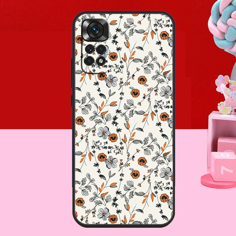 Orange Flower Pattern Case For Xiaomi Redmi Note 13 12 11 10 14 15 Pro Plus Redmi 15 C 14C 10C 12C 13C Soft Cover