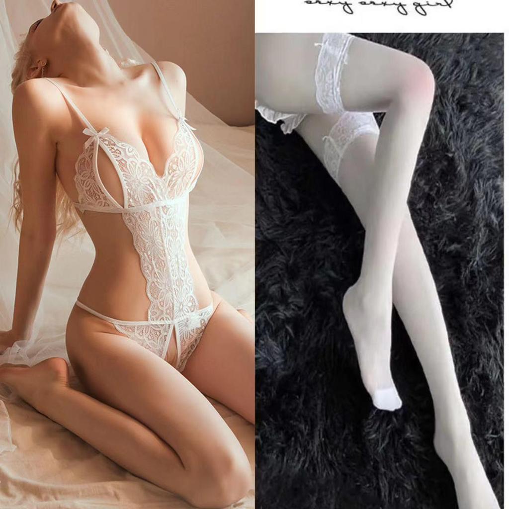 Verführerischer Spitzen-Ausschnitt-Body mit offenem Schritt für Frauenspiel