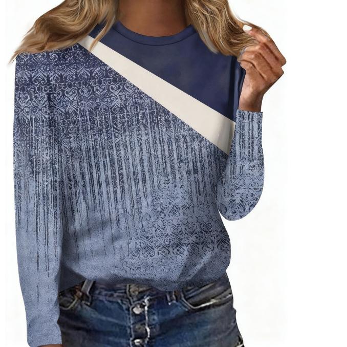 Spring and Autumn Round Neck Retro 3D Printed Top Fashionable Casual Long Sleeved Women's T-shirts