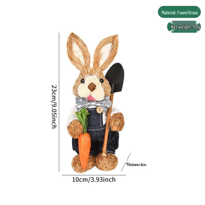 Handmade Easter Grass Rabbit Ornament - Cute Simple Decor for Desktop, Window Displays, and Kindergartens