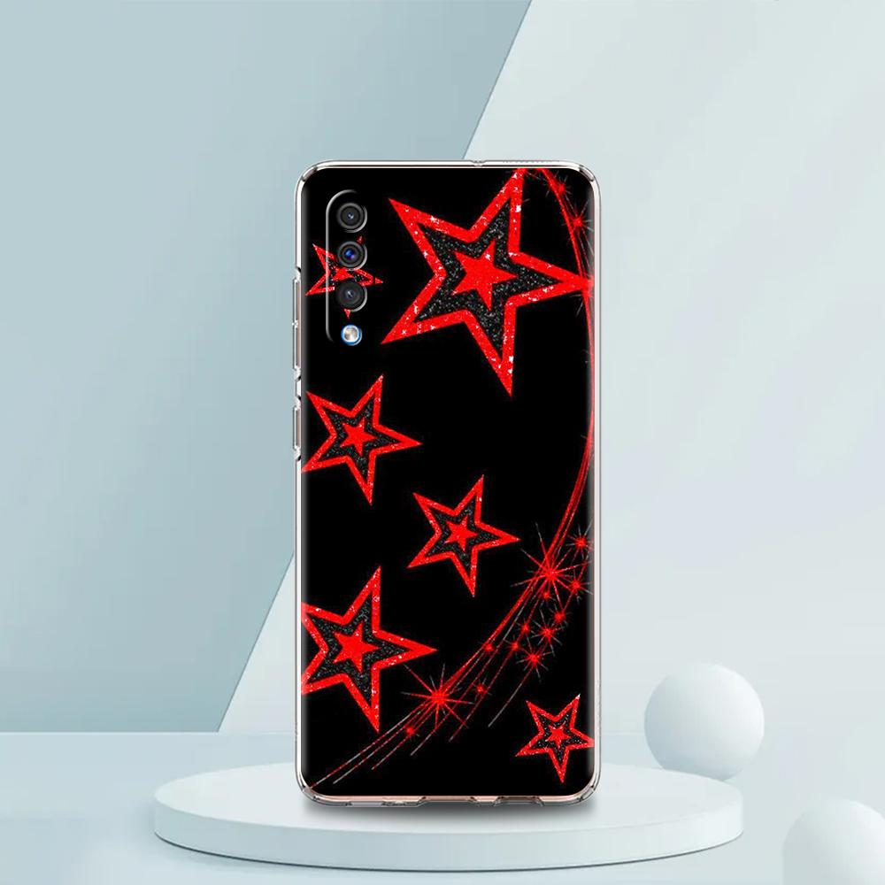 Transparent Phone Case for Samsung Galaxy A16 A14 A12 A22 A24 A42 A06 A20 A30 A40 Soft TPU Bags Silver Five-Pointed Star Pattern