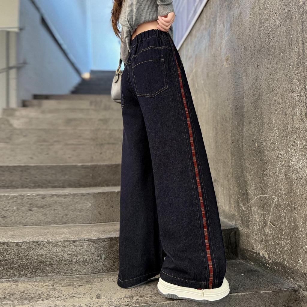 2025 Dívčí zimní kalhoty s fleecovou podšívkou: Silné džíny se širokými nohavicemi pro velké děti