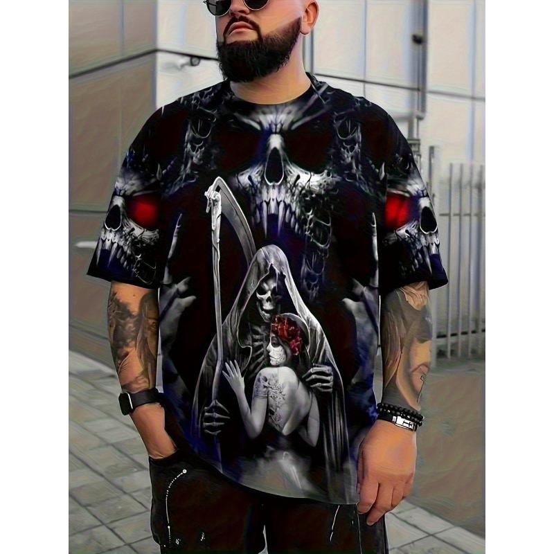 Vintage Skull Print T-Shirt for Men Retro O-Neck Short Sleeve Tee Summer Casual Harajuku Halloween