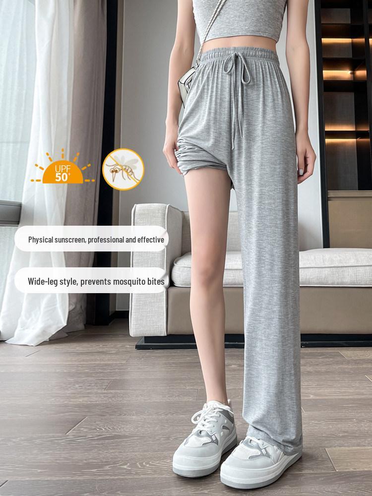 Women's Summer High-Waisted Wide-Leg Slimming Pants - Plus Size, Sun Protection, Loose Fit, Casual Style