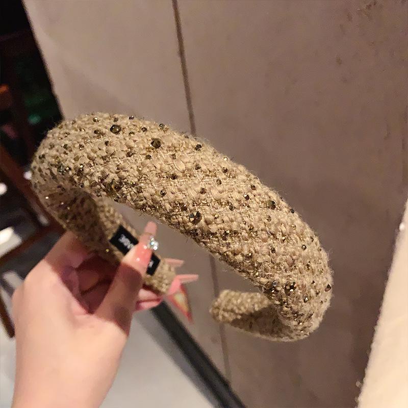 Korean Minimalist Wool Rhinestone Headband: Stylish High Skull Hair Clip