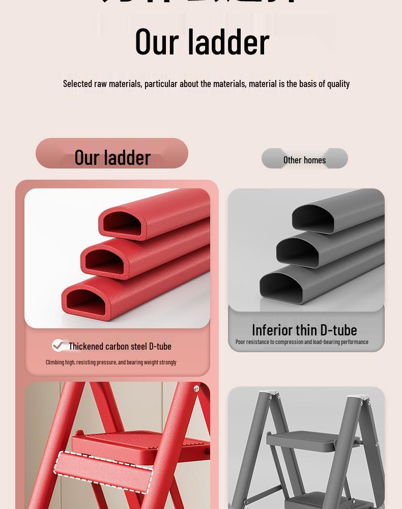 Multifunctional Folding A-Frame Ladder: Indoor Thickened Small Step Ladder with 3-4 Steps & Flower Stand