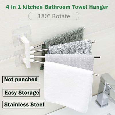 4 In 1 Rotate Punch  Kitchen Multifunction Bathroom Towel Hanger Rack