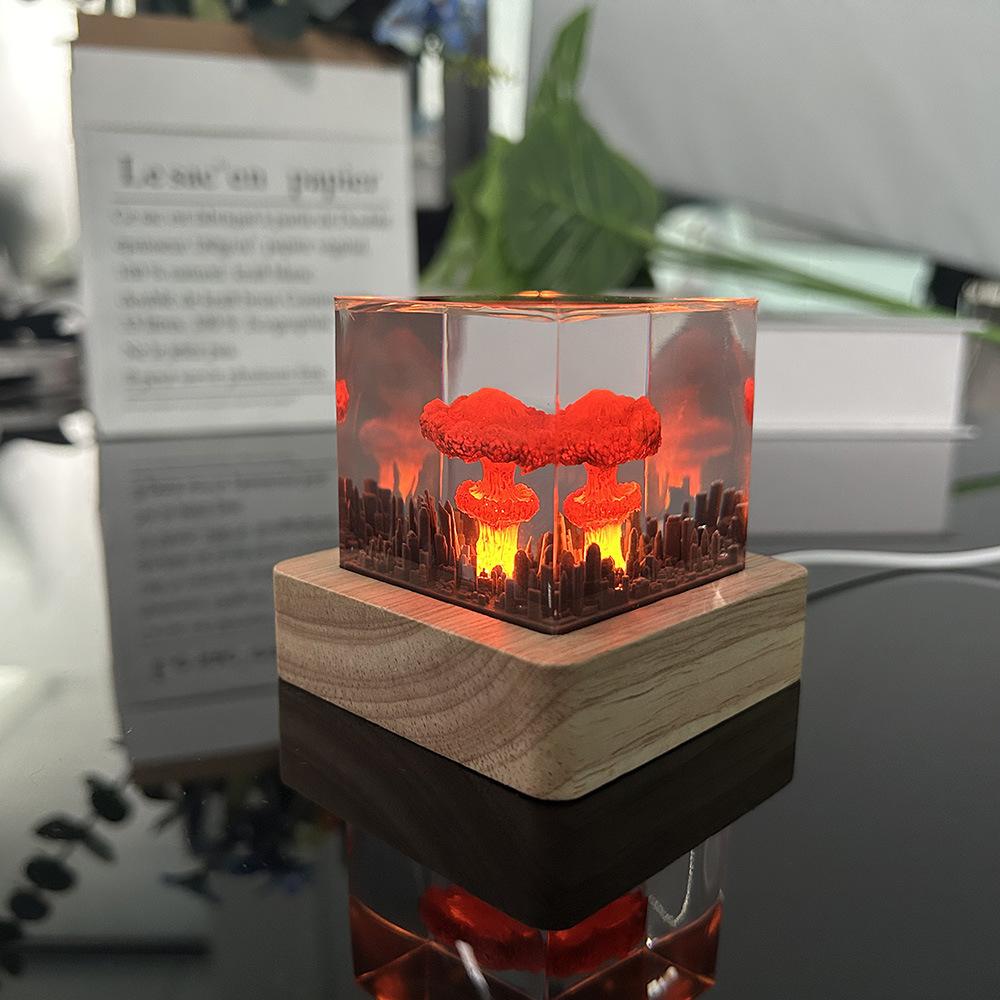 

Night light ornament Oppenheimer atomic bomb explosion mushroom cloud creative crystal epoxy resin crafts wood lamp + exquisite packaging set