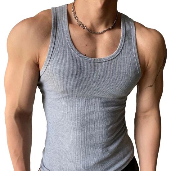 Herrevest Ensfarvet Rund Hals Ærmeløs Fitness Tanktoppe Åndbar Afslappet Streetwear Sommer Fritidstøj til Sport Rejser Shopping Daglig Brug