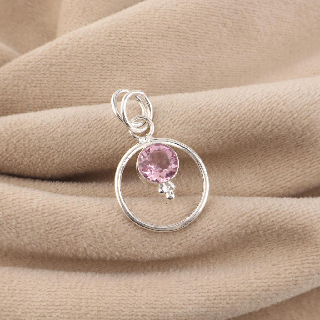Morganite Gemstone 925 Sterling Silver Pretty Pendant 1.2" Handmade Jewelry For Women PP-68-14