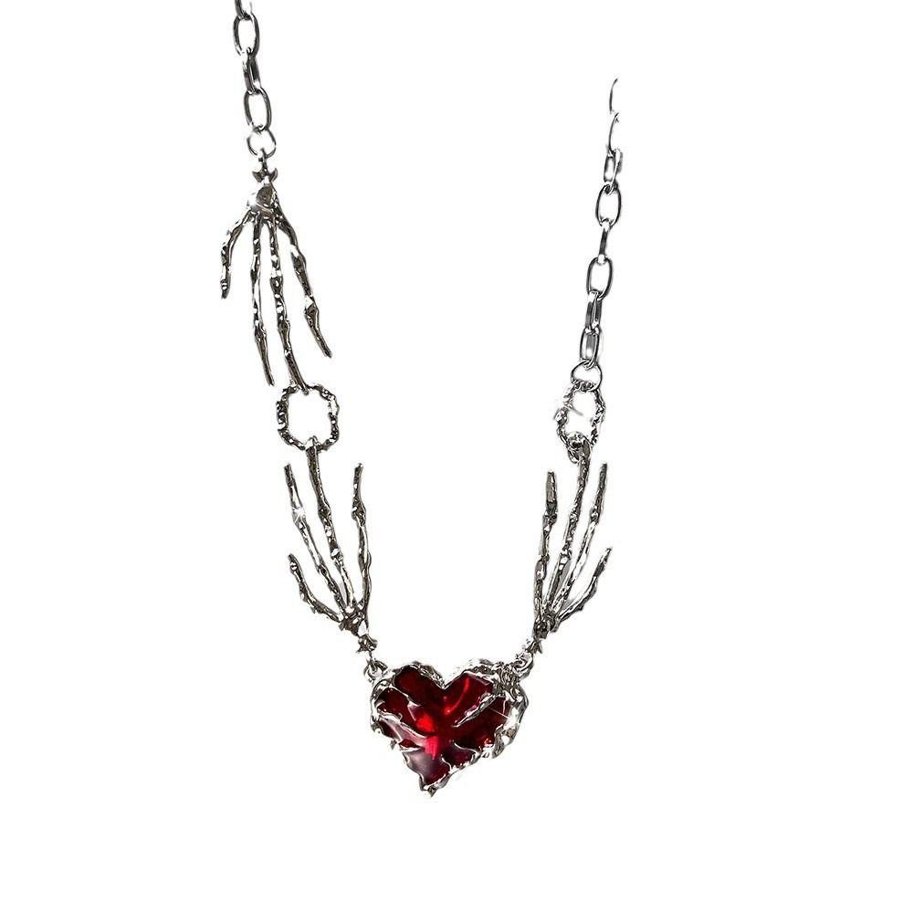 Red Heart Gothic Necklace Thorn Love Heart Necklace Creative Skull Claw Pendant Y2K Accessories