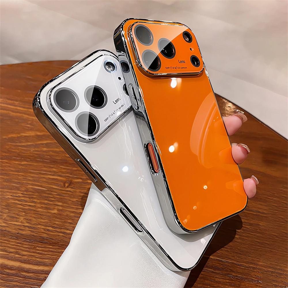 Original Glass Window Case For iPhone 17 16 15 14 13 12 Pro Max Air Shockproof Plating Armor Glossy Lens Protection Cover