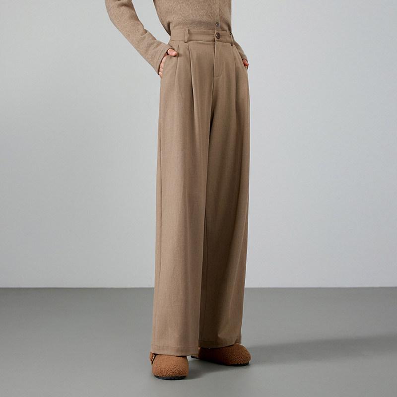 Spring 2026 Women s High Waist Light Khaki Wide Leg Trousers - Slimming, Casual, Loose Fit S