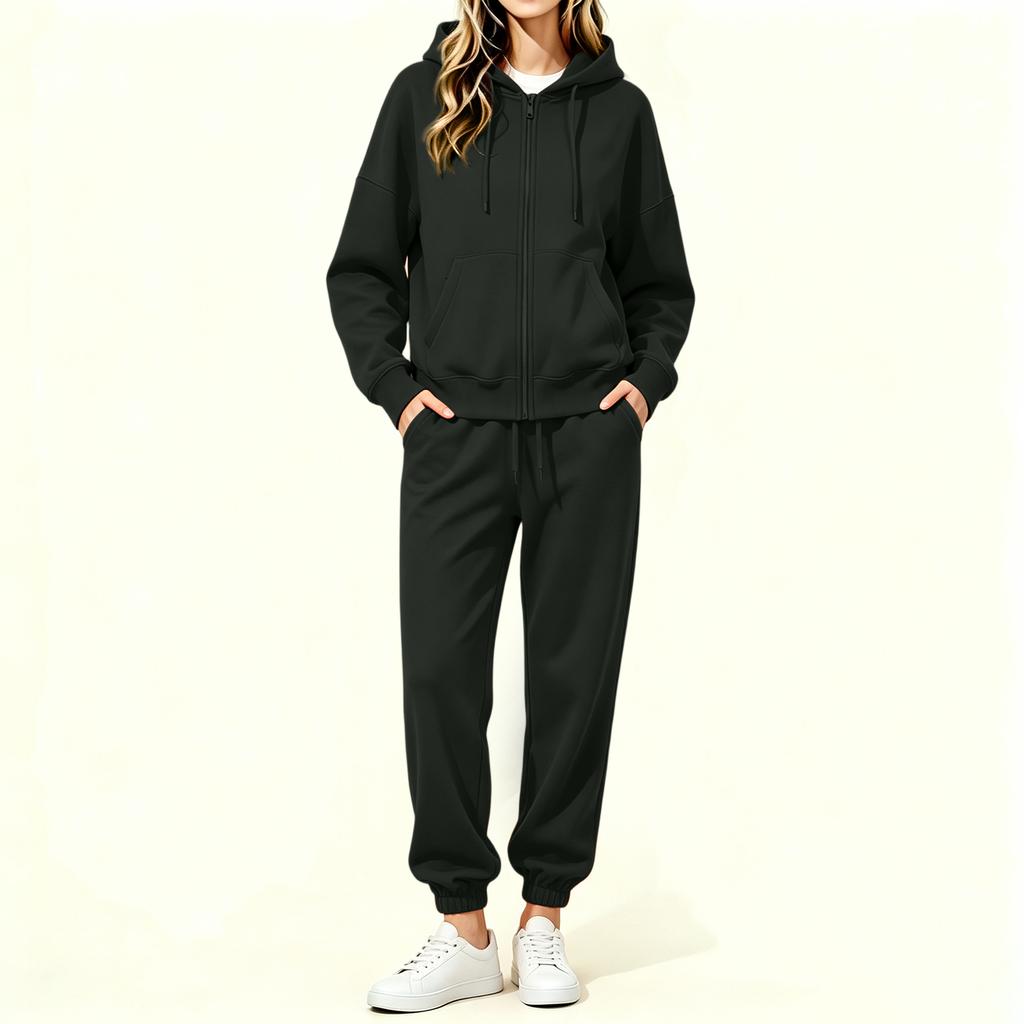 Women's Lined Zip Up Hoodie and Wide Leg Pants Set Casual Loungewear