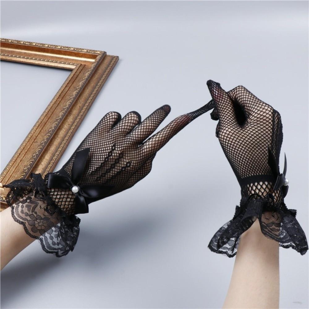 1pair Stretchy Lace Mesh Gloves Hollowout Lolita Gloves Bride Fishnet Lace Gloves  Dancing